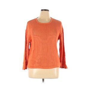 Chico's Womens Sz XL (3) Sweater Orange Open Weave Long Sleeve Cotton